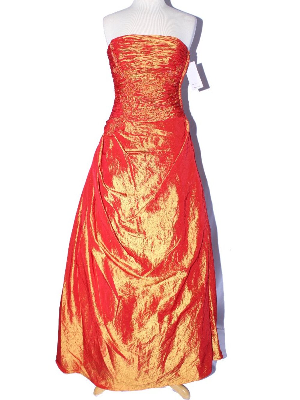 Poly #5524 Floor Length Crushed Taffeta Prom Gown-Size S-BURNT ORANGE-NEW